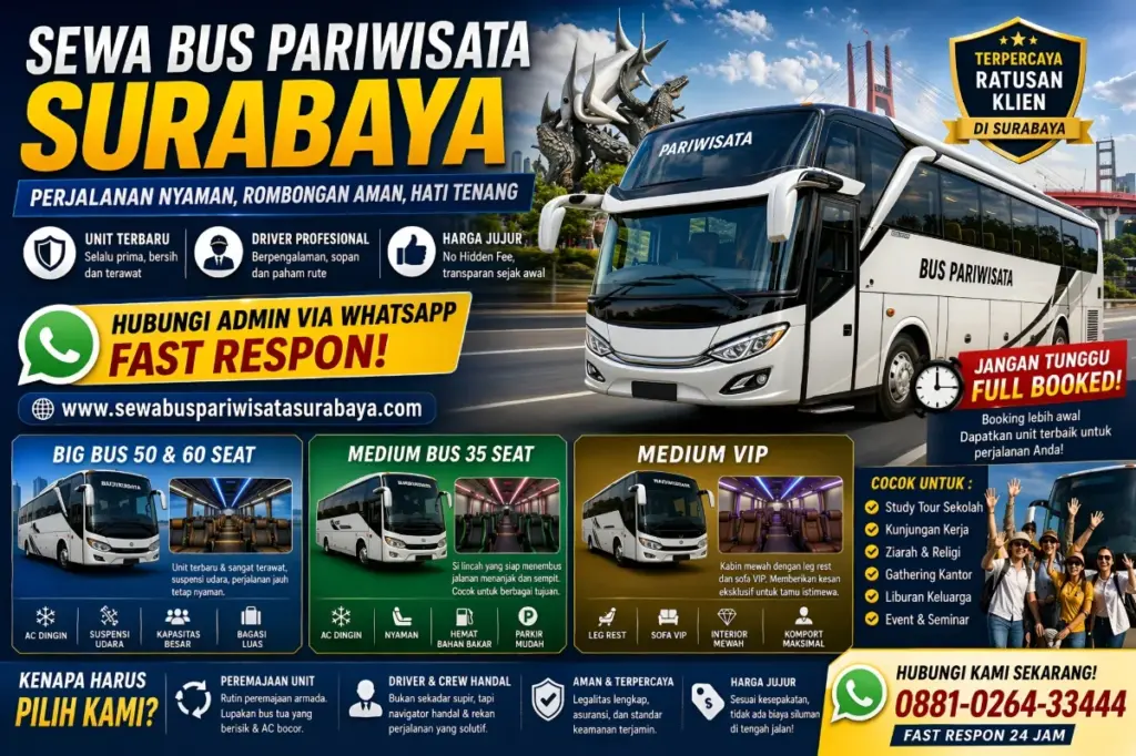 Mau Sewa Bus di Surabaya? Ke sewabuspariwisatasurabaya.com aja yuk 2 Sewa Bus di Surabaya